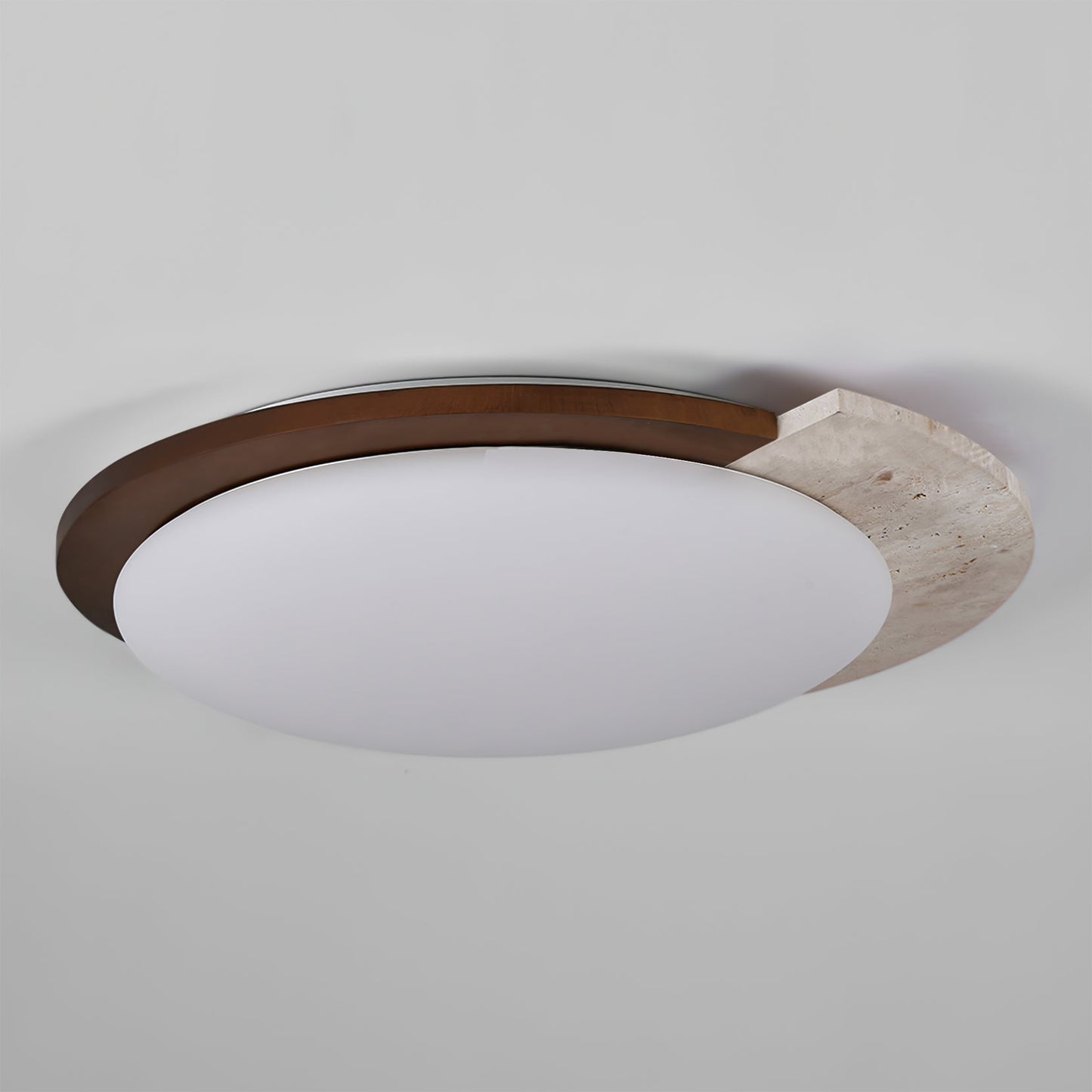 Aurelle Vintage Ceiling Lamp in Yellow Travertine and Wood