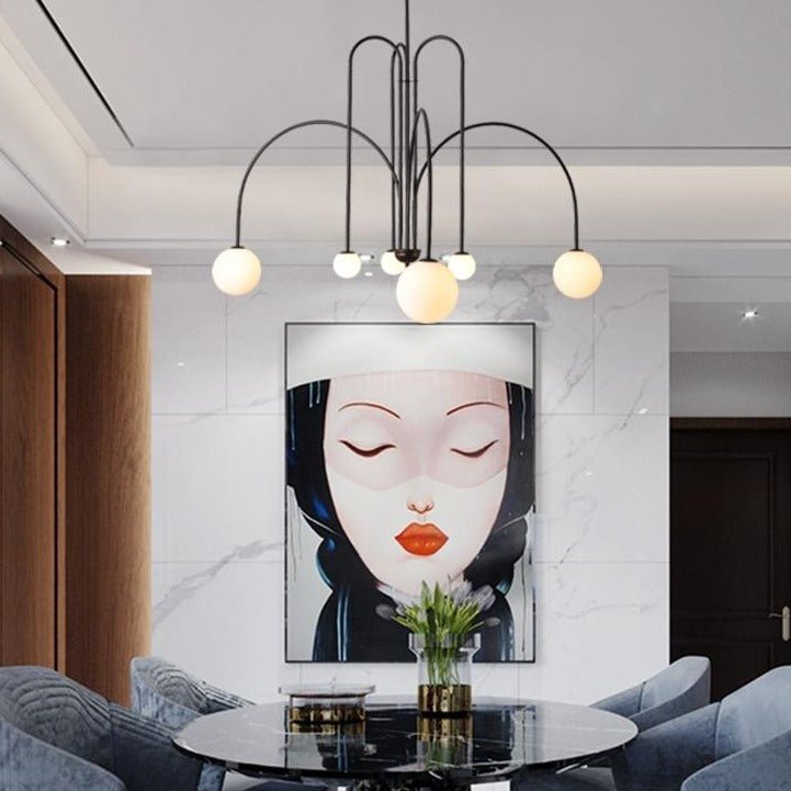 LumaCrest Modern Curved Chandelier Light With Iron Frame