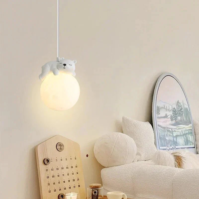 Lunelle Moon Pendant Light For Kids With Sleeping Animal