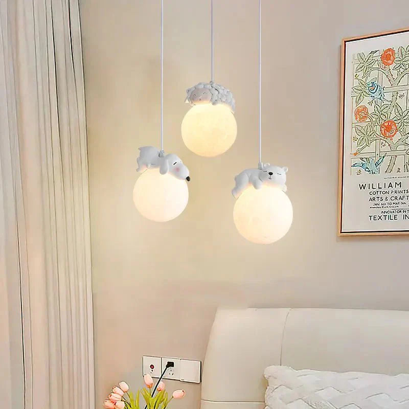 Lunelle Moon Pendant Light For Kids With Sleeping Animal