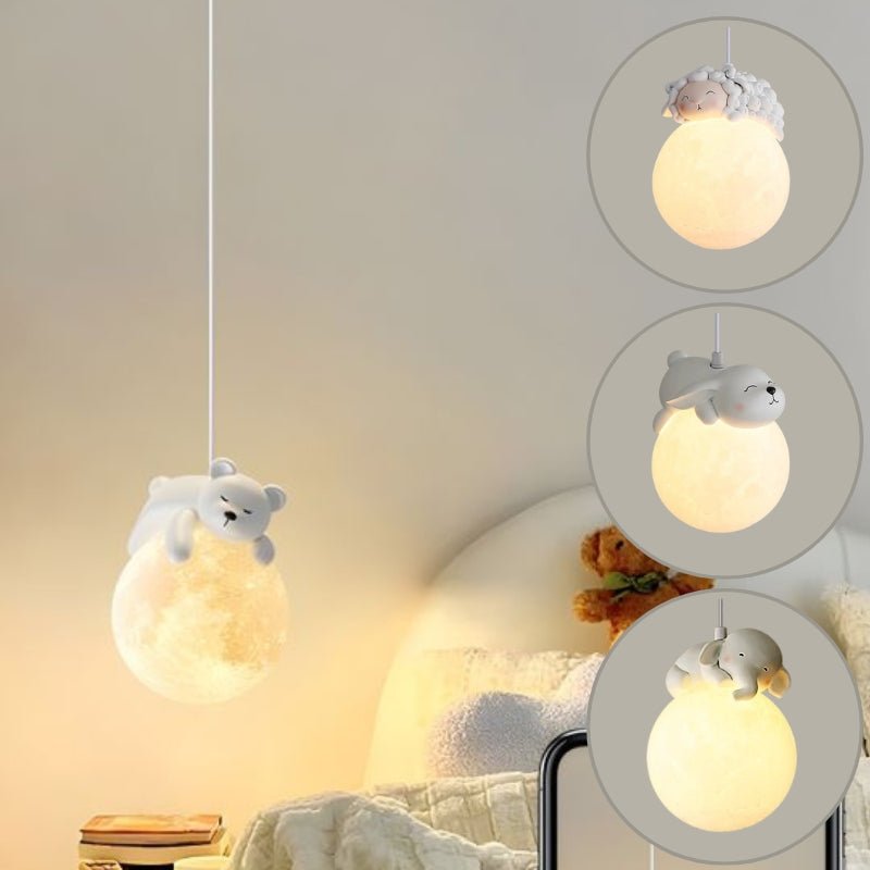 Lunelle Moon Pendant Light For Kids With Sleeping Animal