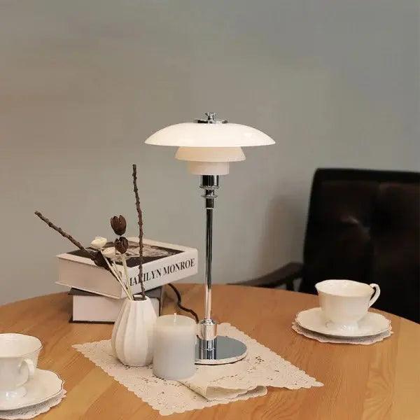 Vellora | Modern Low-Profile Metal Lamp with Opal Shades