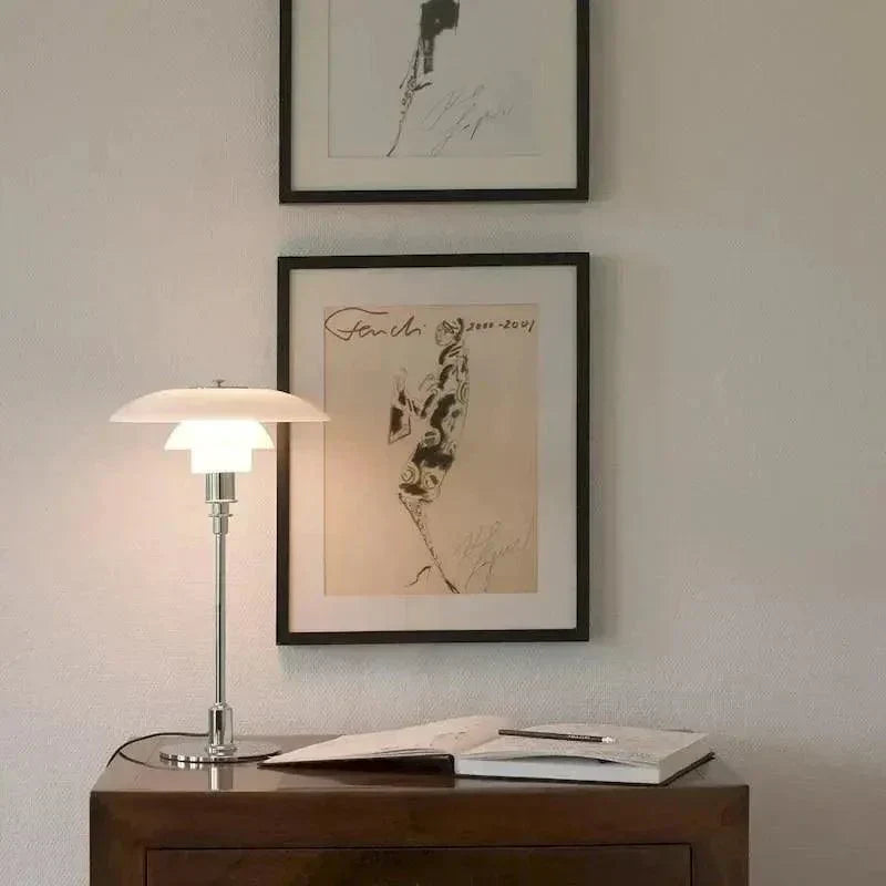 Vellora | Modern Low-Profile Metal Lamp with Opal Shades