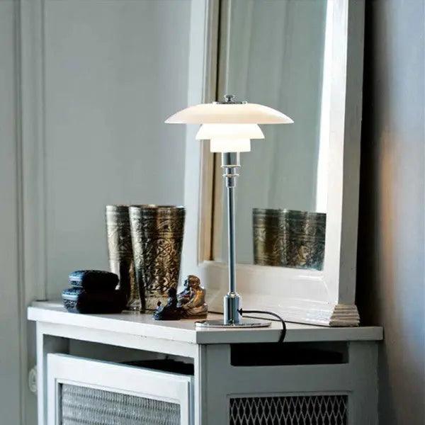 Vellora | Modern Low-Profile Metal Lamp with Opal Shades
