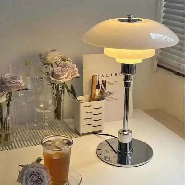 Vellora | Modern Low-Profile Metal Lamp with Opal Shades