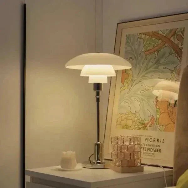 Vellora | Modern Low-Profile Metal Lamp with Opal Shades