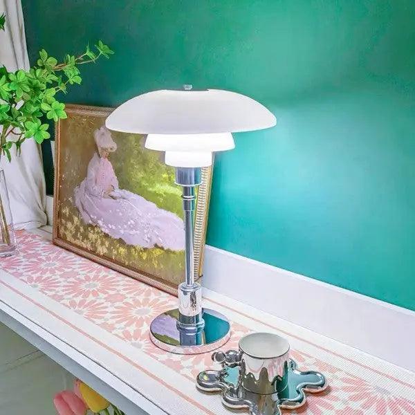 Vellora | Modern Low-Profile Metal Lamp with Opal Shades
