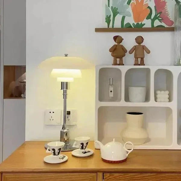 Vellora | Modern Low-Profile Metal Lamp with Opal Shades