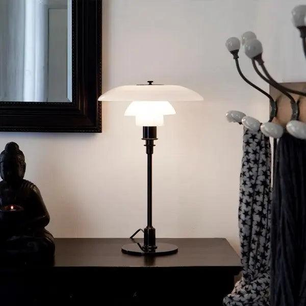 Vellora | Modern Low-Profile Metal Lamp with Opal Shades