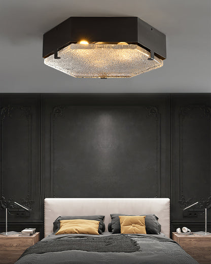 Valeron Hexagonal Glass Ceiling Light In Black And Copper