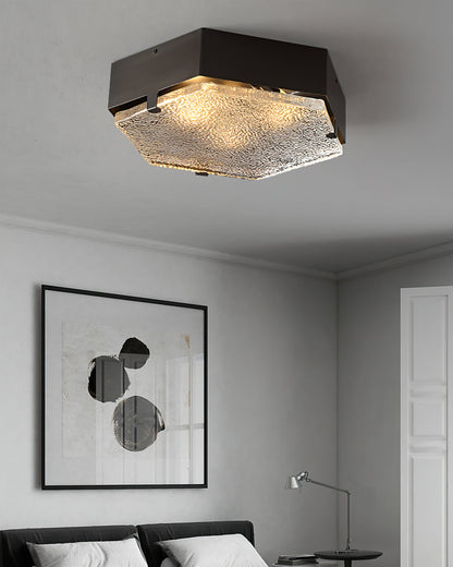 Valeron Hexagonal Glass Ceiling Light In Black And Copper