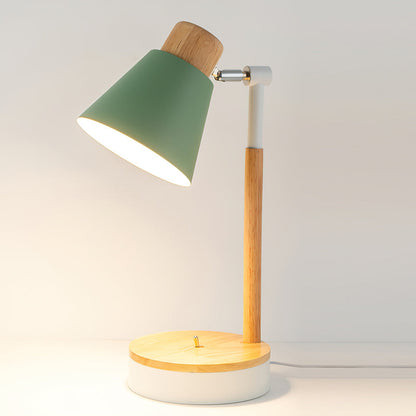 Aurelle Minimal White Metal Desk Lamp With Wood Base