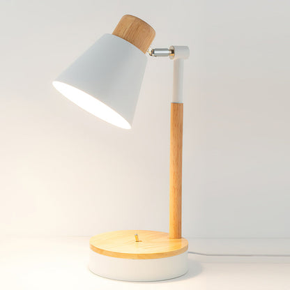 Aurelle Minimal White Metal Desk Lamp With Wood Base