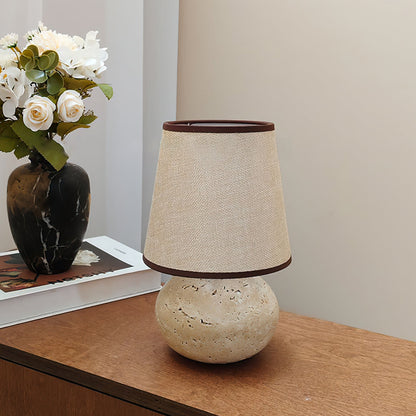 Lumenora Table Lamp In Yellow Travertine With Fabric Shade