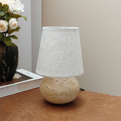 Lumenora Table Lamp In Yellow Travertine With Fabric Shade