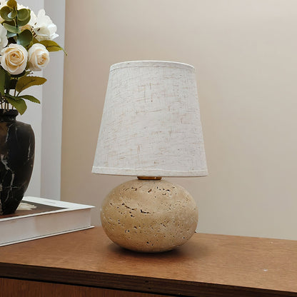 Lumenora Table Lamp In Yellow Travertine With Fabric Shade