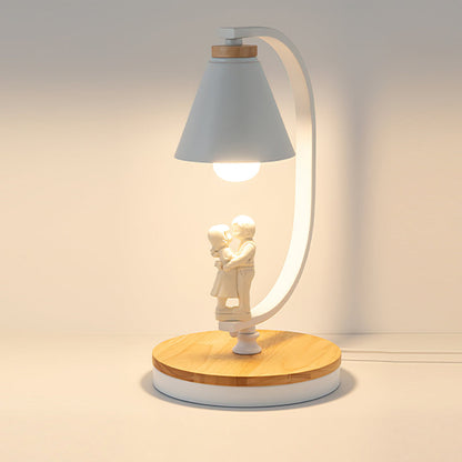 LumiNest Contemporary Desk Lamp With Wooden Base And Bird