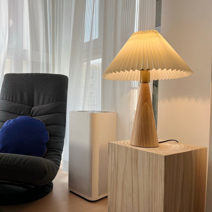 MarlowGlow | Elegant Wood & Metal Table Lamp, Beige Finish