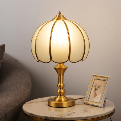 Alvora Classic Brass and Glass Table Lamp, White Finish