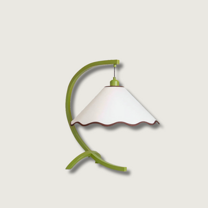 Aurelle Curved Green Frame Table Lamp With Scalloped Shade