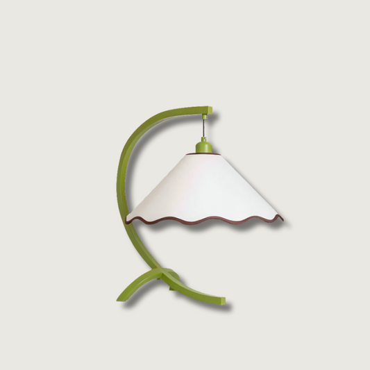 Aurelle Curved Green Frame Table Lamp With Scalloped Shade