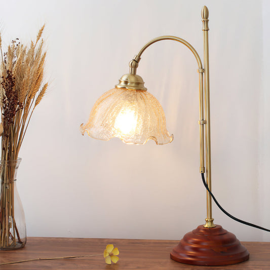 Larkenby Table Lamp In Textured Patina Glass With Copper Accents And Soft Ambient Glow
