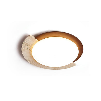 Aurelle Vintage Ceiling Lamp in Yellow Travertine and Wood